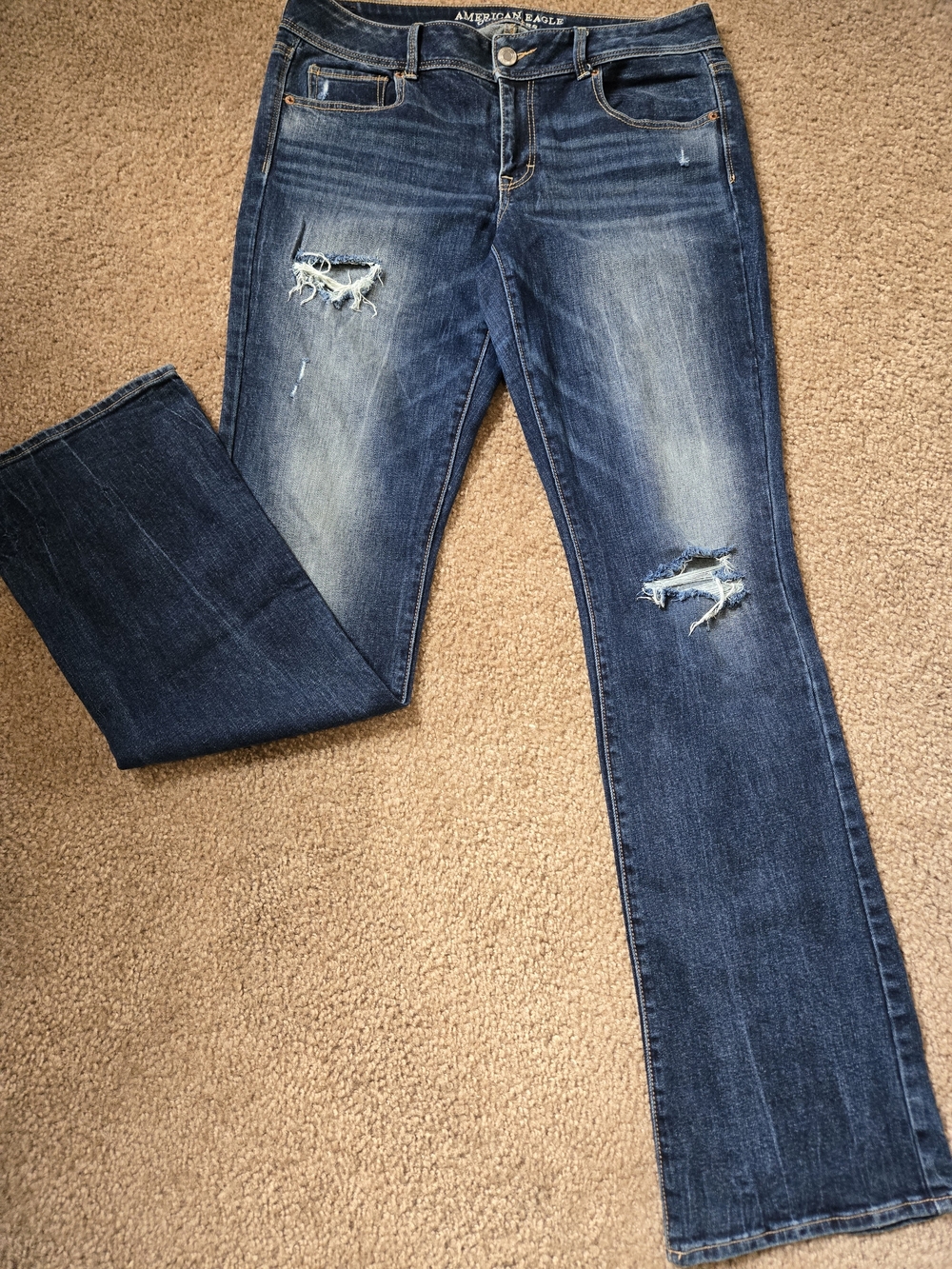 American Eagle Outfitters Women’s Dark Blue Distressed Boot Cut Jeans